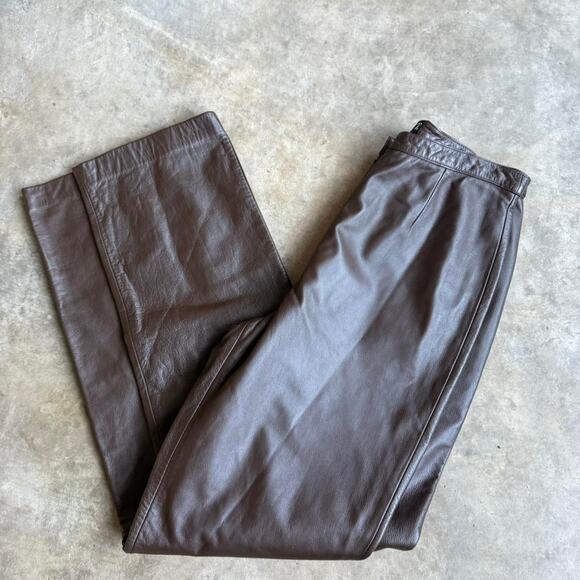 Vintage Brown Leather Pants Women’s Size 8 |  Straight Leg 90s Leather Trousers - Picture 3 of 7